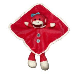 SOCK MONKEY LOVEY SECURITY BLANKET PINK RATTLE PLUSH STUFFED ANIMAL BABY STARTER